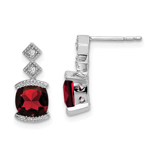 14k White Gold Garnet and Real Diamond Earrings