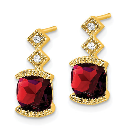 14k Yellow Gold Garnet and Real Diamond Earrings