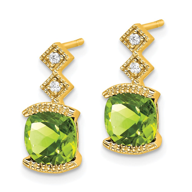 14k Yellow Gold Peridot and Real Diamond Earrings