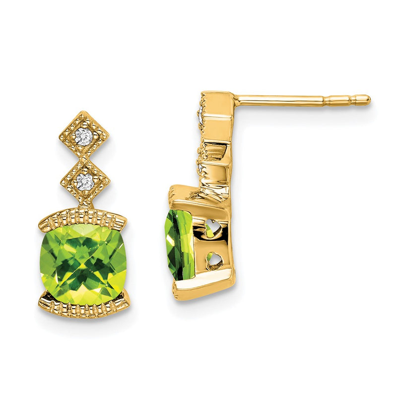 14k Yellow Gold Peridot and Real Diamond Earrings