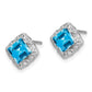 Solid 14k White Gold Square Simulated Blue Topaz and CZ Earrings