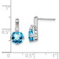 Solid 14k White Gold Cushion Simulated Blue Topaz and CZ Earrings