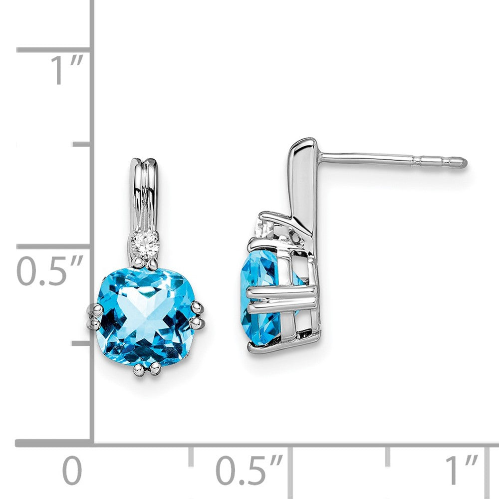 14k White Gold Cushion Blue Topaz and Real Diamond Earrings EM7083-BT-004-WA