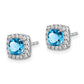 Solid 14k White Gold Cushion Simulated Blue Topaz and CZ Halo Earrings