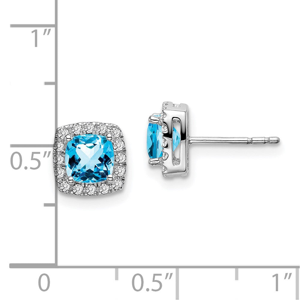14k White Gold Cushion Blue Topaz and Real Diamond Halo Earrings EM7084-BT-019-WA