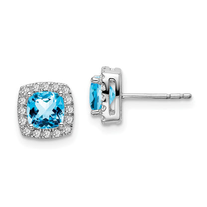 14k White Gold Cushion Blue Topaz and Real Diamond Halo Earrings EM7084-BT-019-WA