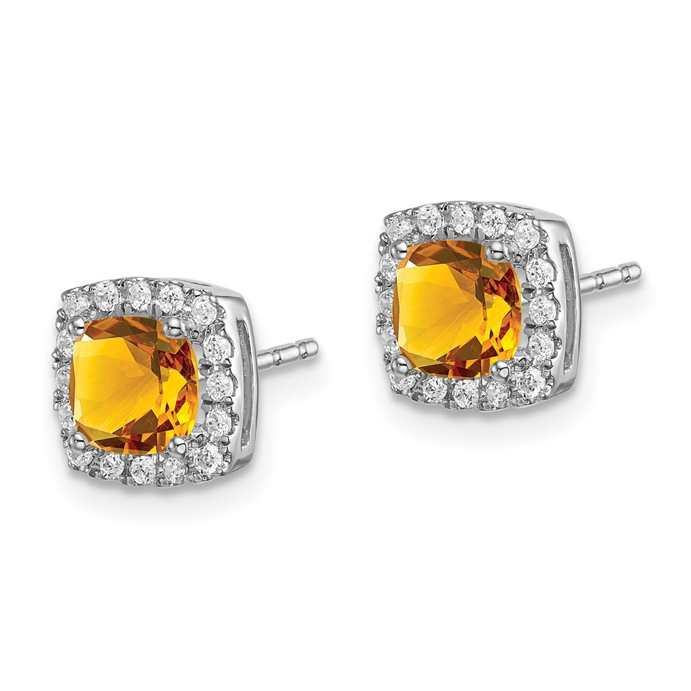 14k White Gold Cushion Citrine and Real Diamond Halo Earrings EM7084-CI-019-WA