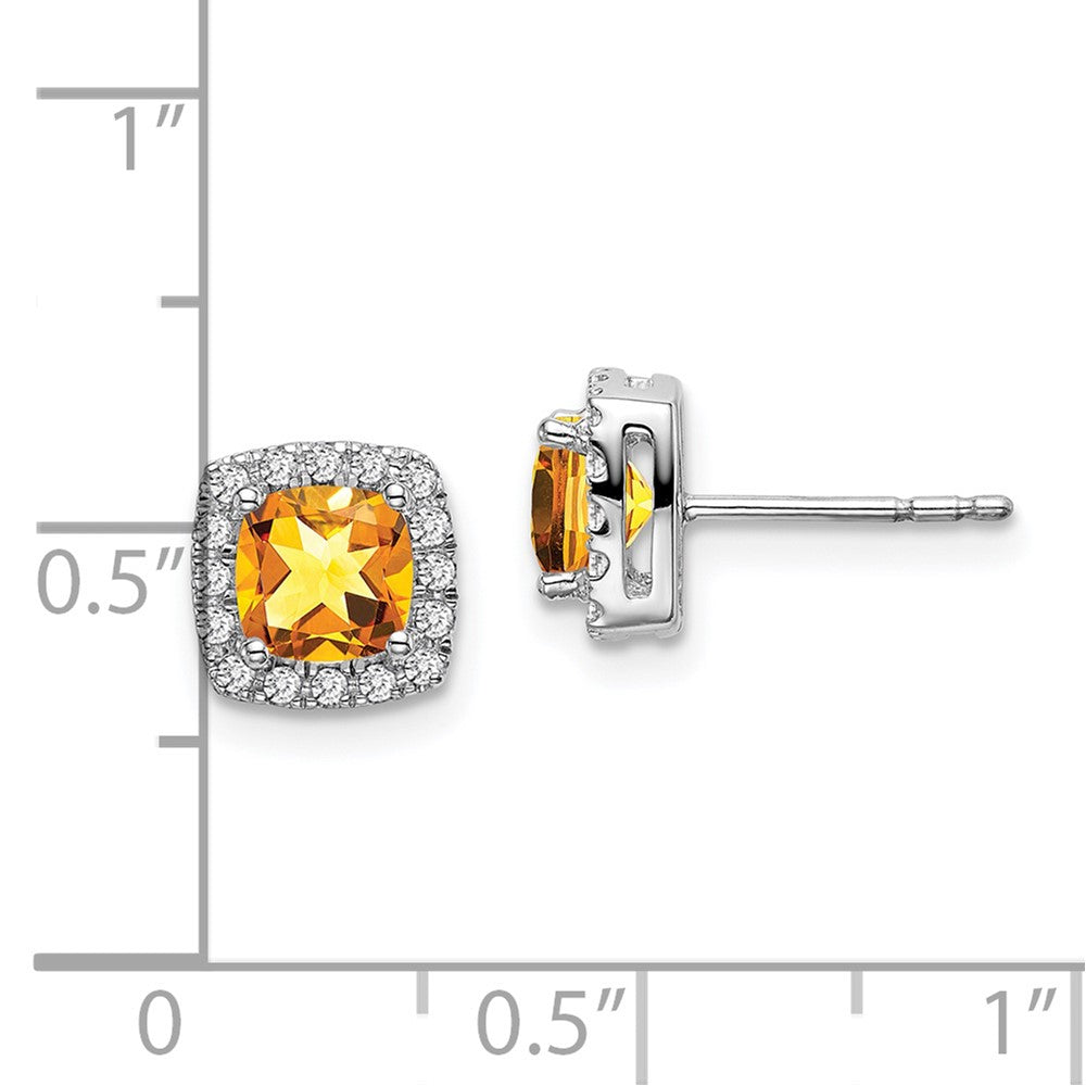 14k White Gold Cushion Citrine and Real Diamond Halo Earrings EM7084-CI-019-WA