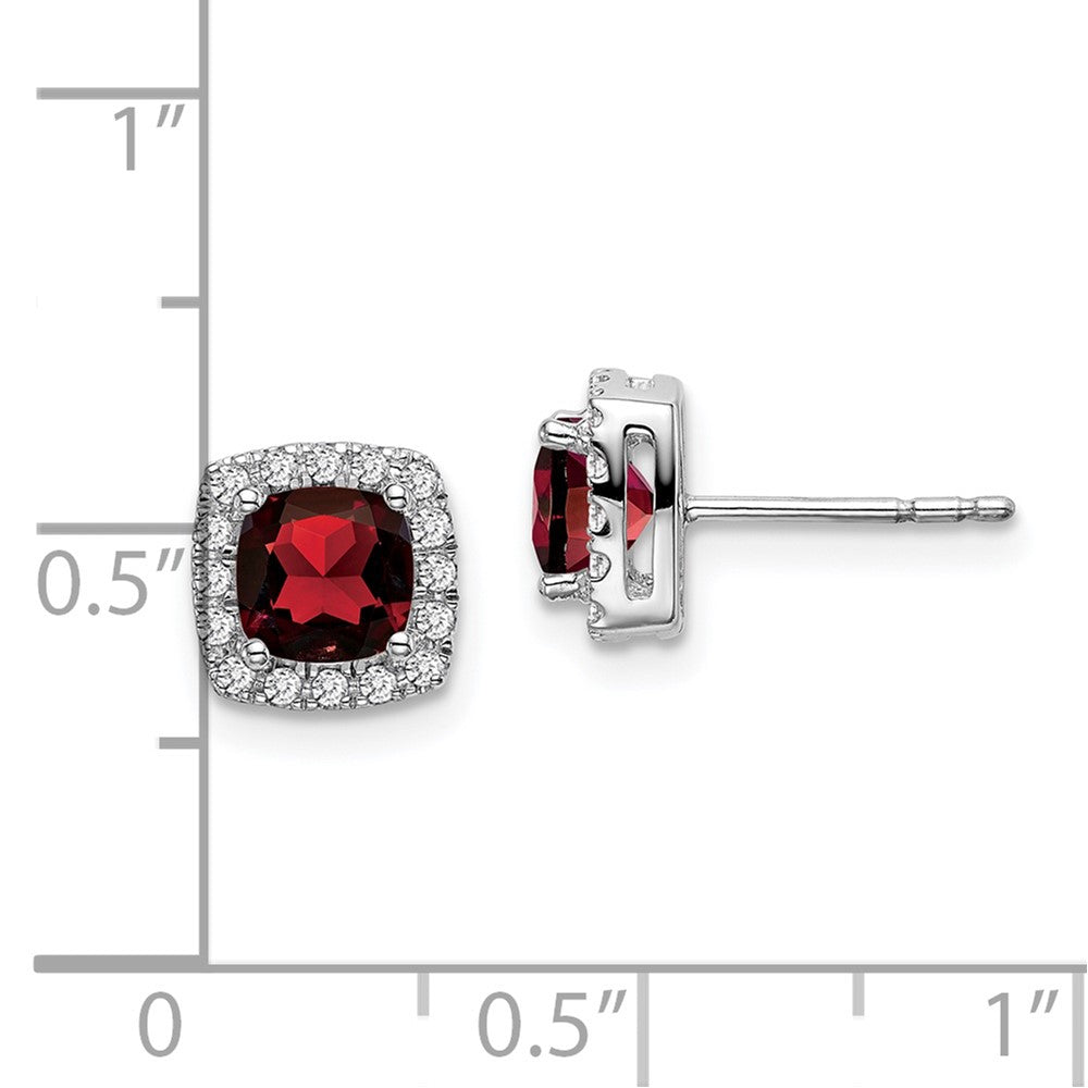 14k White Gold Cushion Garnet and Real Diamond Halo Earrings EM7084-GA-019-WA