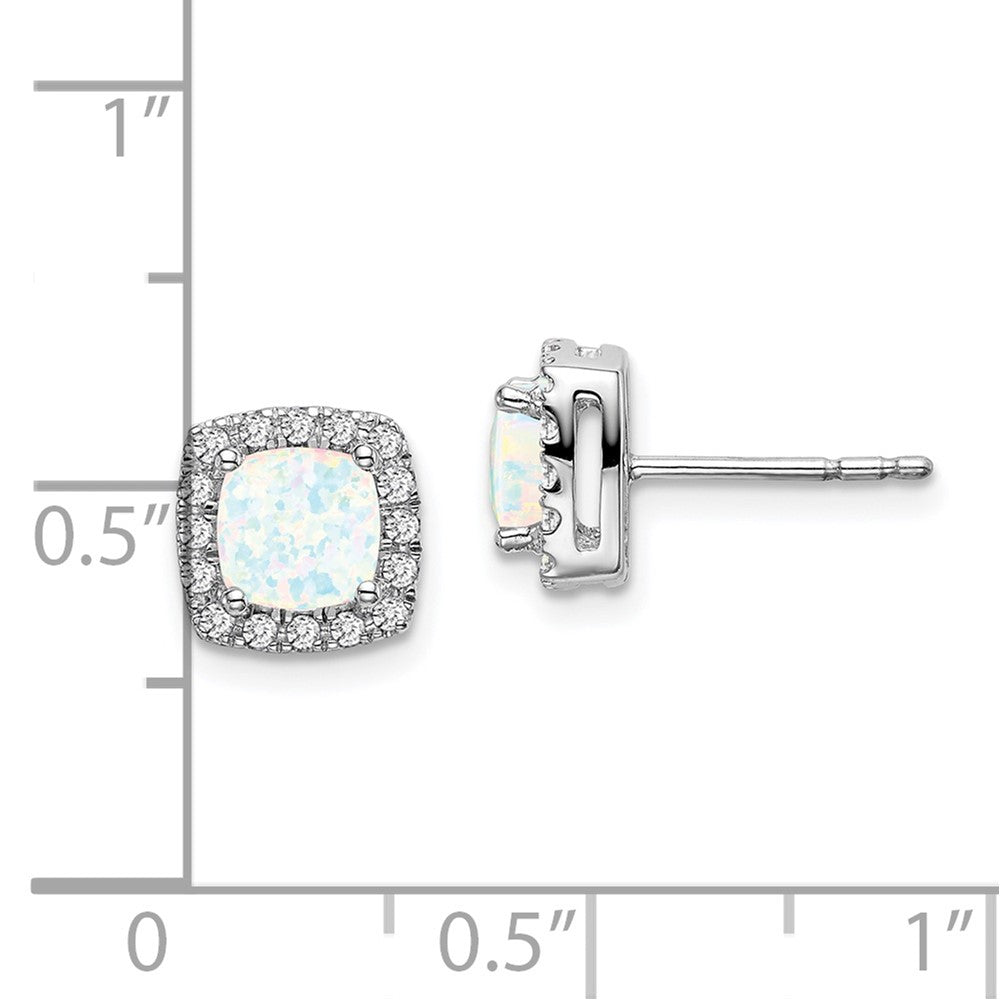 14k White Gold Cushion Created Opal and Real Diamond Halo Earrings EM7084-OP-019-WA