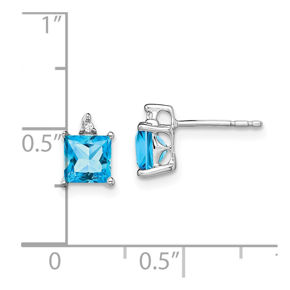 Solid 14k White Gold Princess Simulated Blue Topaz and CZ Earrings