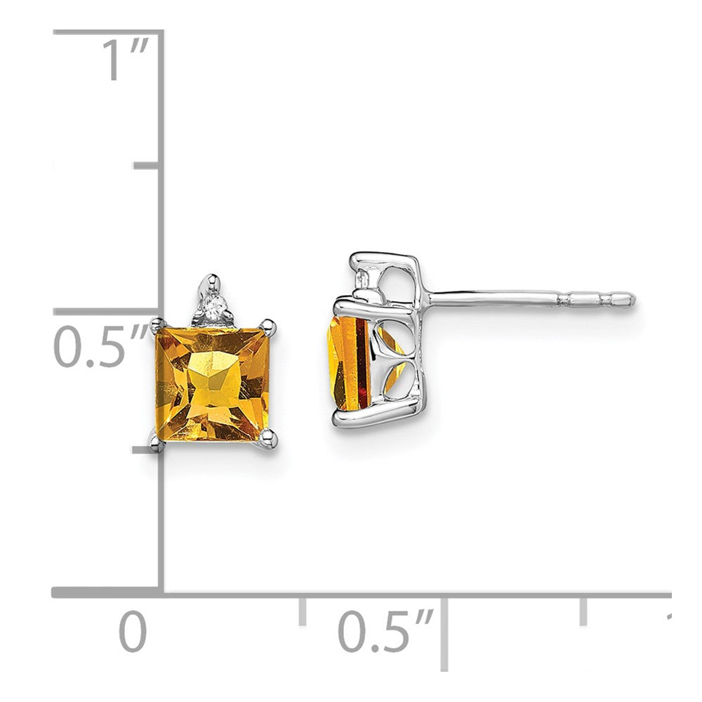 14k White Gold Princess Citrine and Real Diamond Earrings