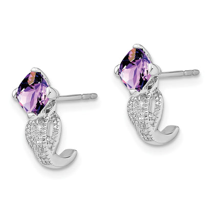 14k White Gold Amethyst and Real Diamond Earrings