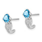 Solid 14k White Gold Simulated Blue Topaz and CZ Earrings