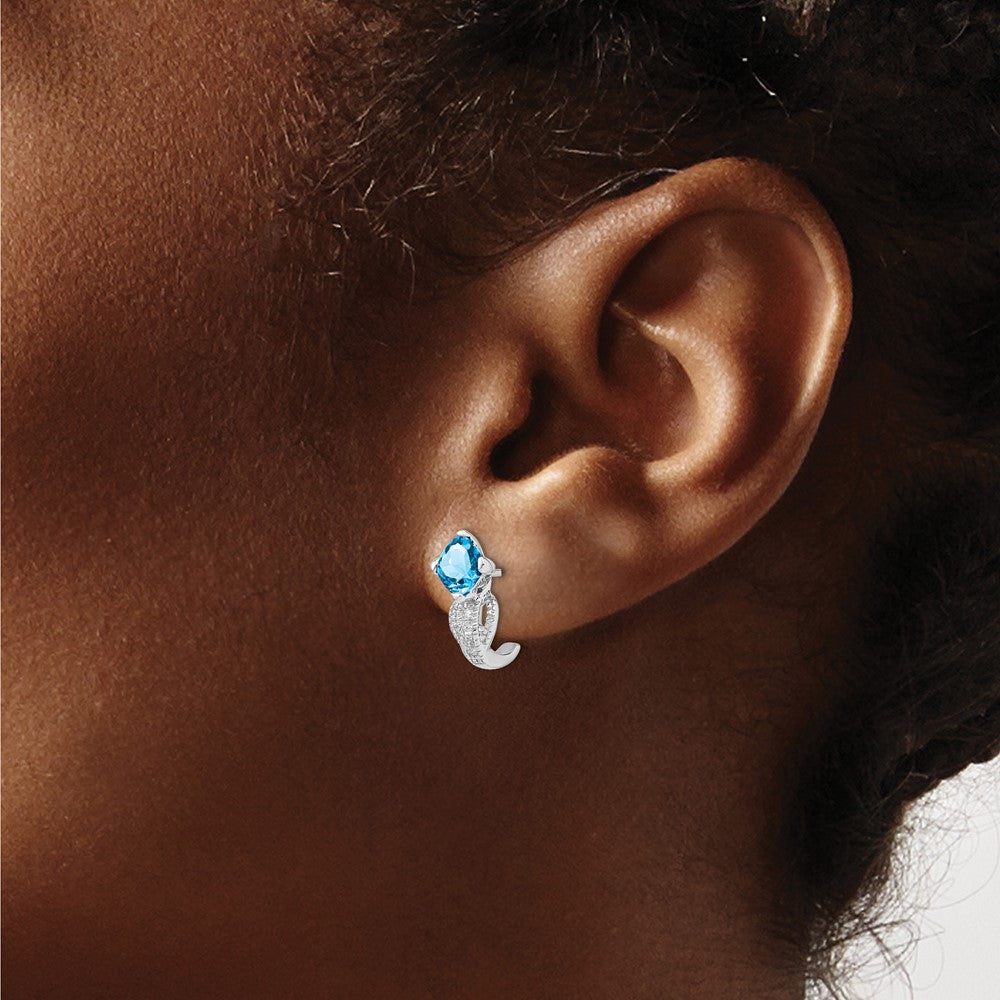 14k White Gold Blue Topaz and Real Diamond Earrings