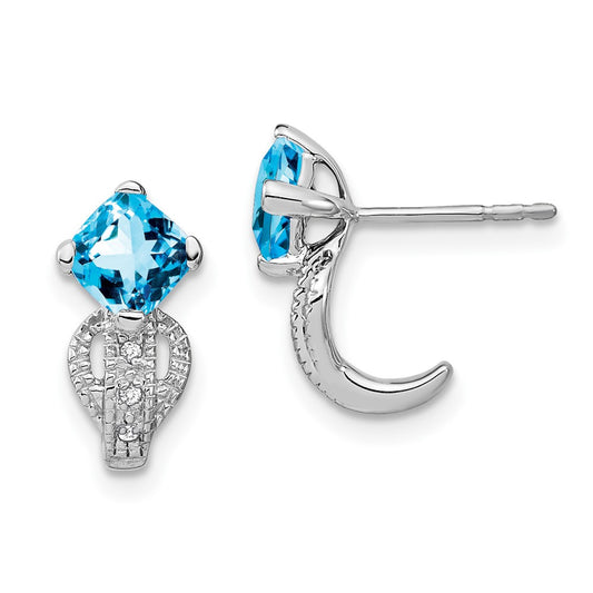 14k White Gold Blue Topaz and Real Diamond Earrings