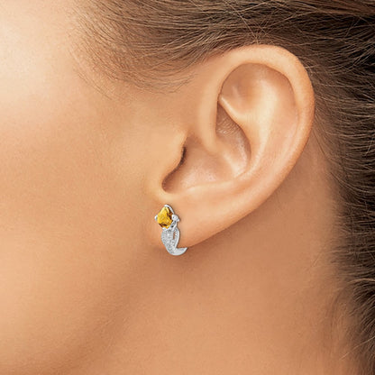 14k White Gold Citrine and Real Diamond Earrings