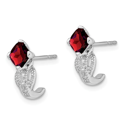 14k White Gold Garnet and Real Diamond Earrings