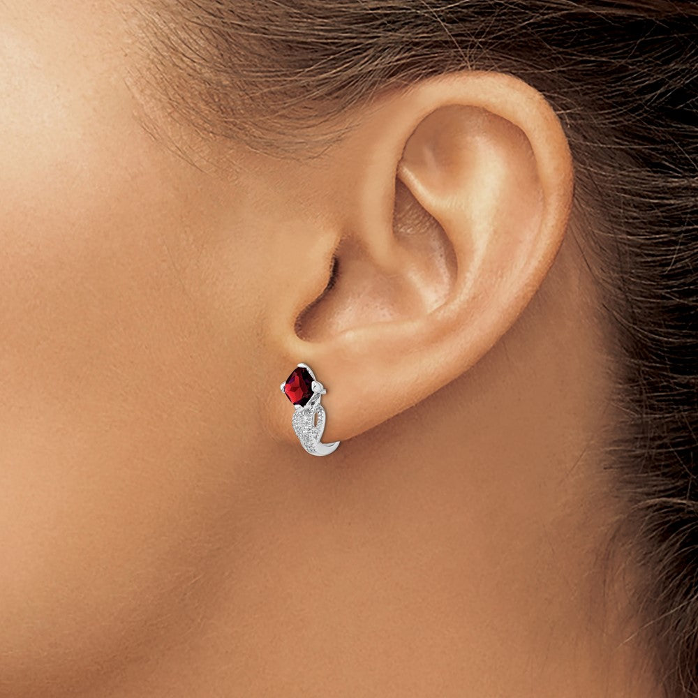 Solid 14k White Gold Simulated Garnet and CZ Earrings