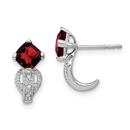 14k White Gold Garnet and Real Diamond Earrings