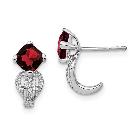 14k White Gold Garnet and Real Diamond Earrings