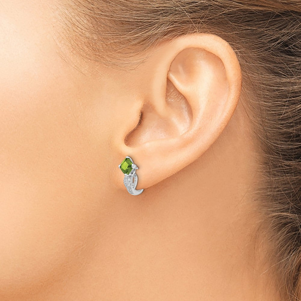 Solid 14k White Gold Simulated Peridot and CZ Earrings