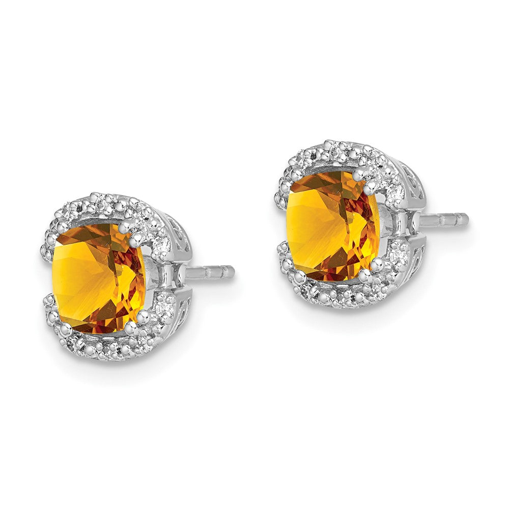 14k White Gold Cushion Citrine and Real Diamond Halo Earrings EM7087-CI-010-WA