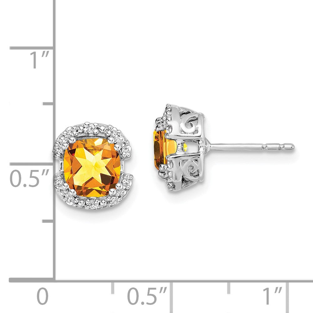 14k White Gold Cushion Citrine and Real Diamond Halo Earrings EM7087-CI-010-WA