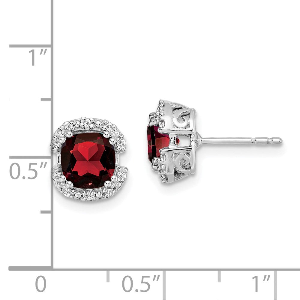 14k White Gold Cushion Garnet and Real Diamond Halo Earrings EM7087-GA-010-WA
