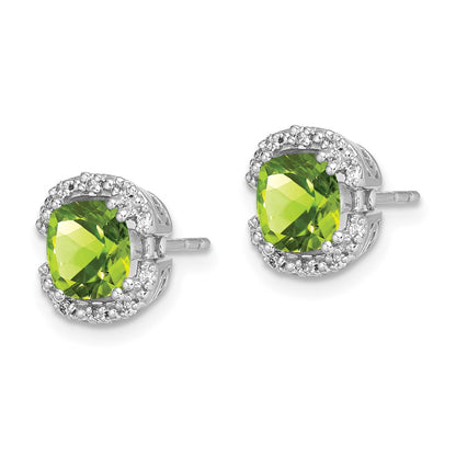 14k White Gold Cushion Peridot and Real Diamond Halo Earrings