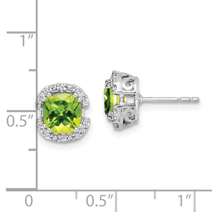 14k White Gold Cushion Peridot and Real Diamond Halo Earrings