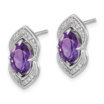 14k White Gold Amethyst and Real Diamond Post Earrings