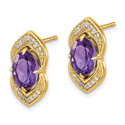 14k Yellow Gold Amethyst and Real Diamond Post Earrings