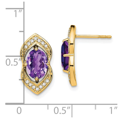 14k Yellow Gold Amethyst and Real Diamond Post Earrings