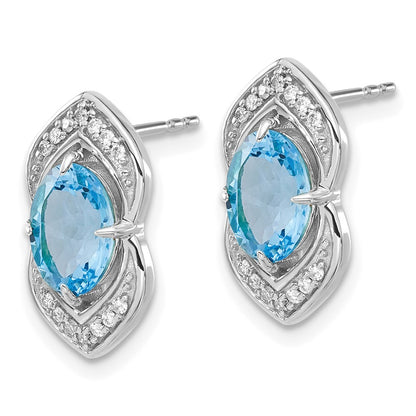 14k White Gold Blue Topaz and Real Diamond Post Earrings