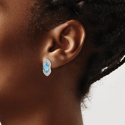 14k White Gold Blue Topaz and Real Diamond Post Earrings