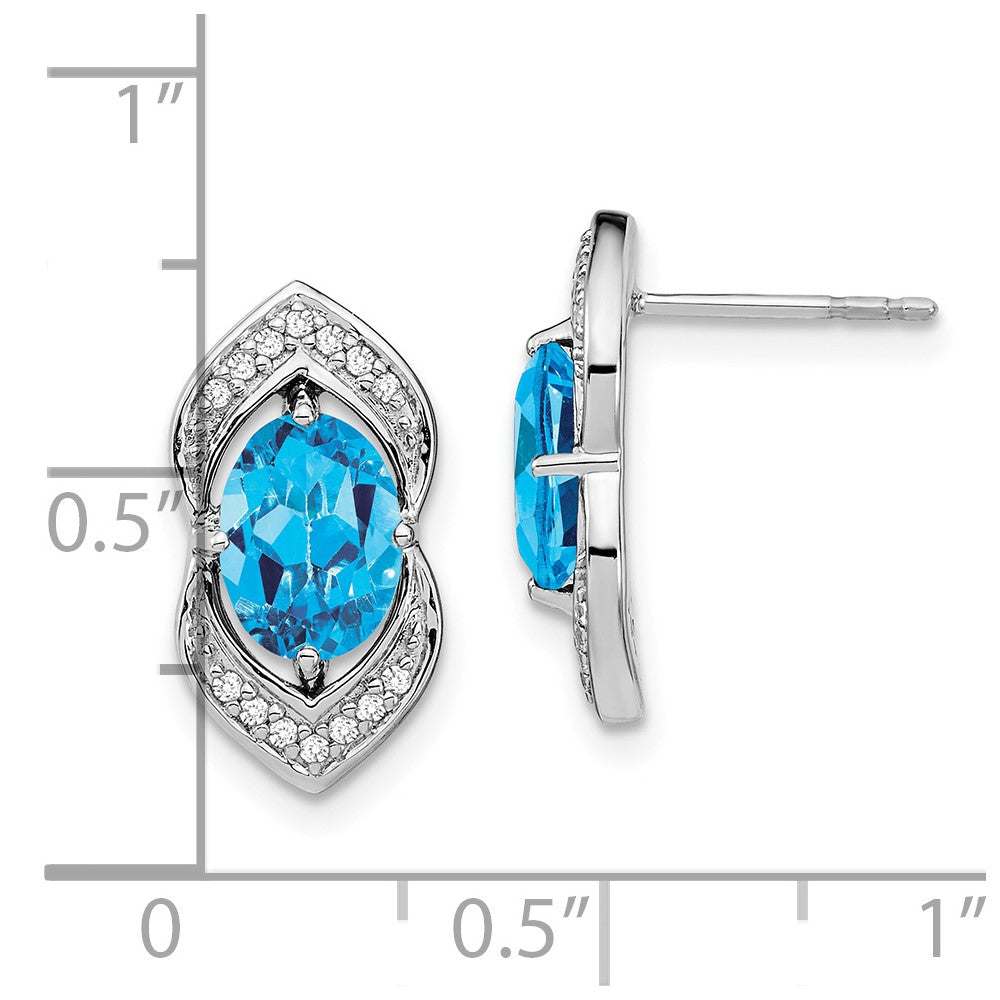 14k White Gold Blue Topaz and Real Diamond Post Earrings EM7088-BT-014-WA
