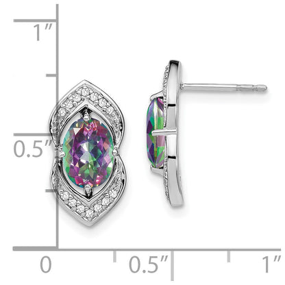 14k White Gold Mystic Fire Topaz and Real Diamond Post Earrings