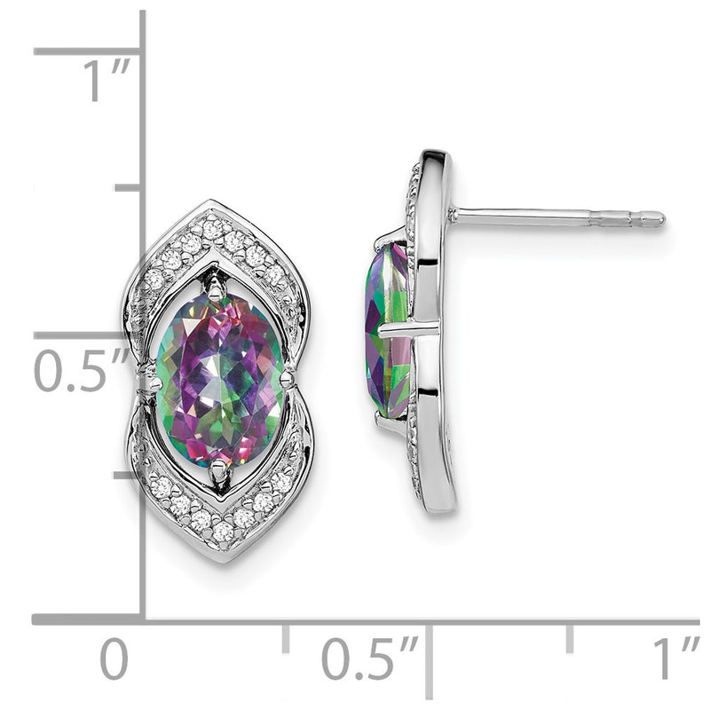 14k White Gold Mystic Fire Topaz and Real Diamond Post Earrings