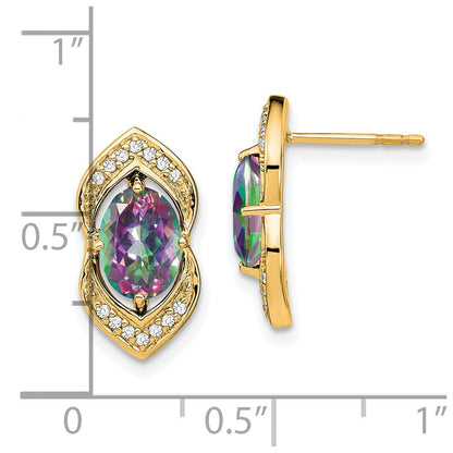 14k Yellow Gold Mystic Fire Topaz and Real Diamond Post Earrings