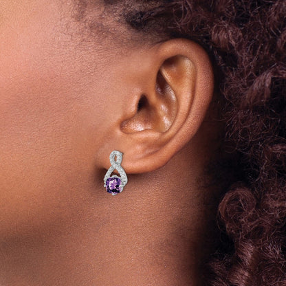 14k White Gold Amethyst and Real Diamond Earrings