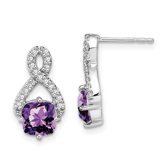 14k White Gold Amethyst and Real Diamond Earrings