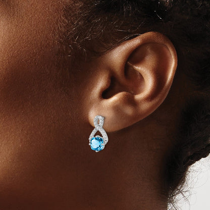 14k White Gold Blue Topaz and Real Diamond Earrings
