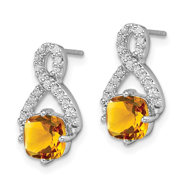 14k White Gold Citrine and Real Diamond Earrings