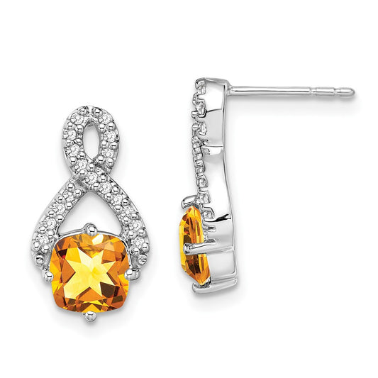 14k White Gold Citrine and Real Diamond Earrings