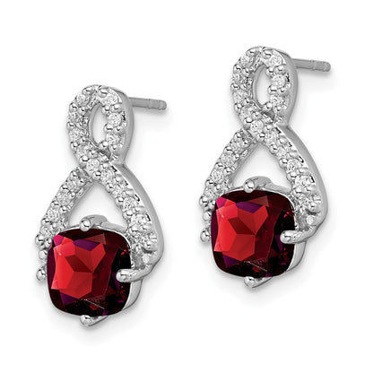 14k White Gold Garnet and Real Diamond Earrings