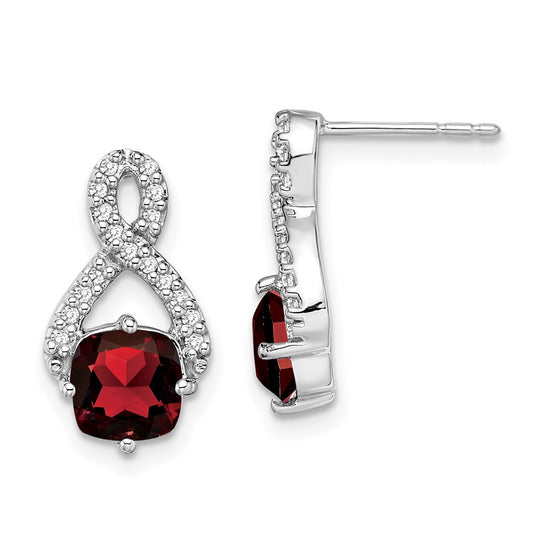 14k White Gold Garnet and Real Diamond Earrings