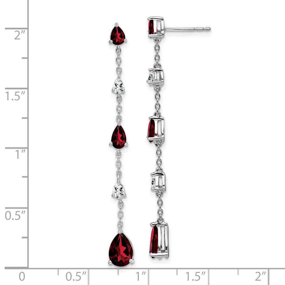 Solid 14k White Gold Simulated Garnet and Topaz Dangle Earrings