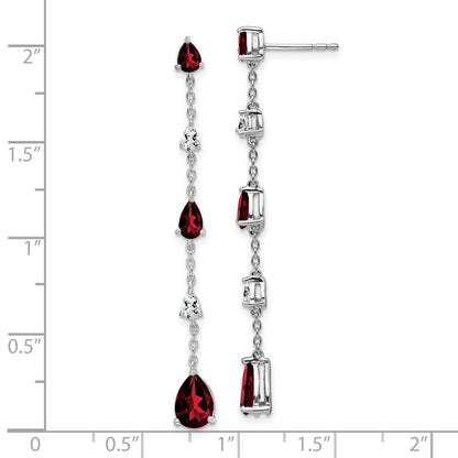 Solid 14k White Gold Simulated Garnet and Topaz Dangle Earrings