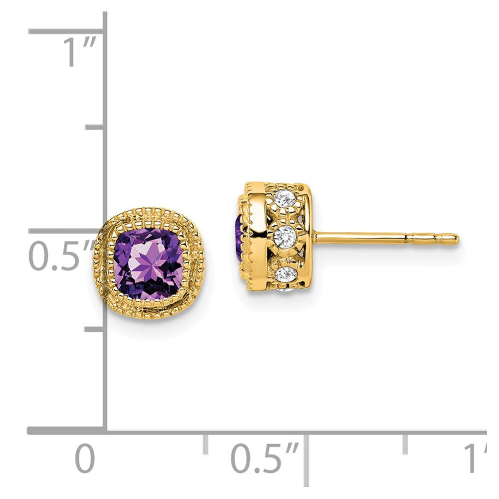 14k Yellow Gold Cushion Amethyst and Real Diamond Earrings EM7092-AM-019-YA